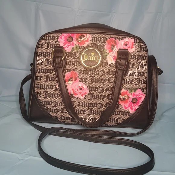 Juicycouture Black with pink flowers crossbody purse - Main Image